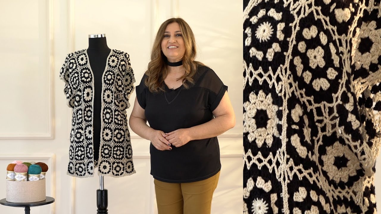 Alize Diva ile Motifli Yelek • Motif Vest • Жилет с Мотивом
