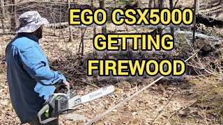 Ego CSX5000 cutting a pickup truck load of firewood. How much battery? Does it work in the woods?