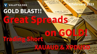 Great Spreads on Gold! XAUUSD in Rising Wedge.  Trading short XAUAUD and XPDUSD.