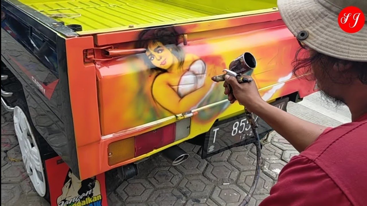 request Putra Jepara lukis airbrush di mobil pick up