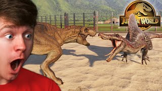 SPINOSAURUS vs TREX the TEAM BATTLE!  Jurassic World Evolution 2