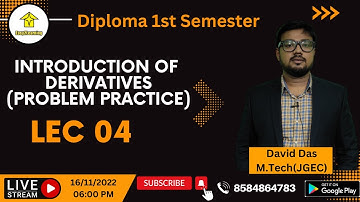 Diploma 1st Sem | Mathematics (Derivative Problem Practice) Lec 04 By David Sir | By Easy2Learning
