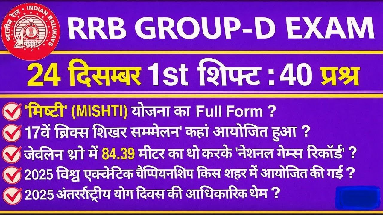 RRB Group D 24 December Exam Analysis 2025 | All Shifts Paper Review ...