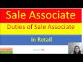 Sale Associate | Retail Sale Associate #Duties & Responsibilities | Learning Skill |Level 3#Unit 1