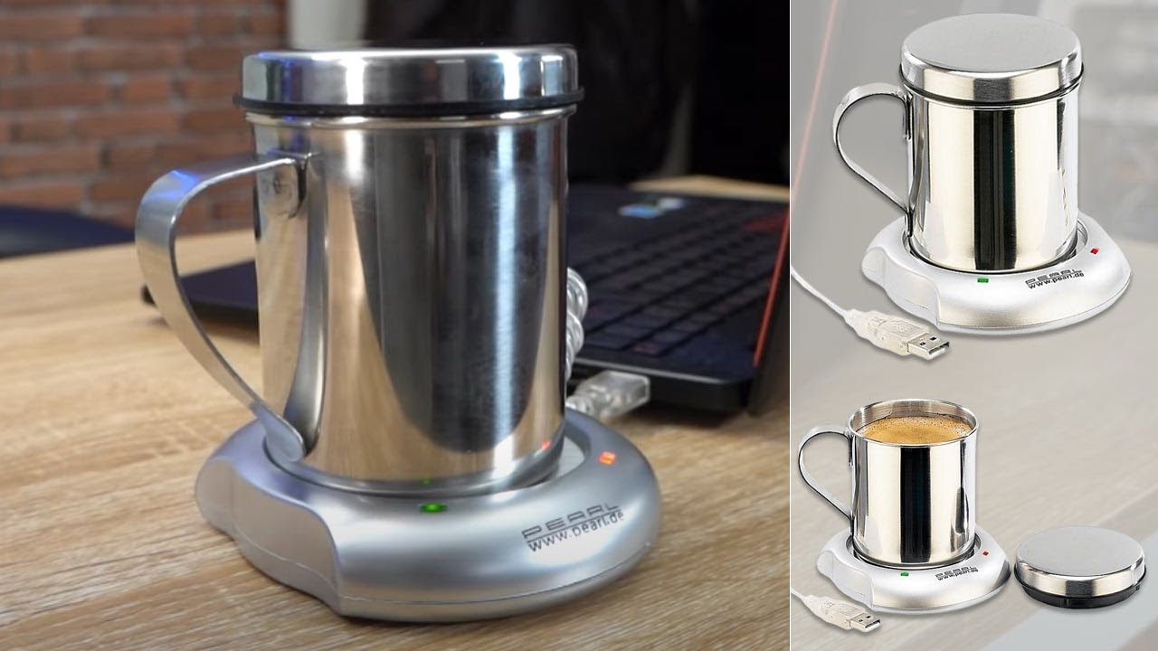 Chauffe-tasse USB avec tasse en acier Pearl [PEARLTV.FR] 