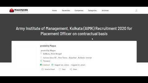 Army Institute of Management, Kolkata Recruitment 2020 | West Bengal Jobs | India Jobs
