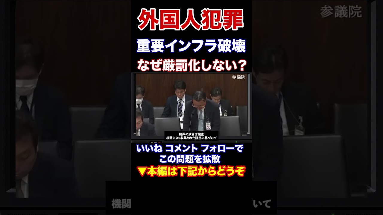 『本編動画もどうぞ』外国人インフラ犯罪 インフラ狙う外国人は厳罰化しろ インフラ盗難の罪が軽すぎる 日本保守党 北村晴男参議院議員 #Shorts