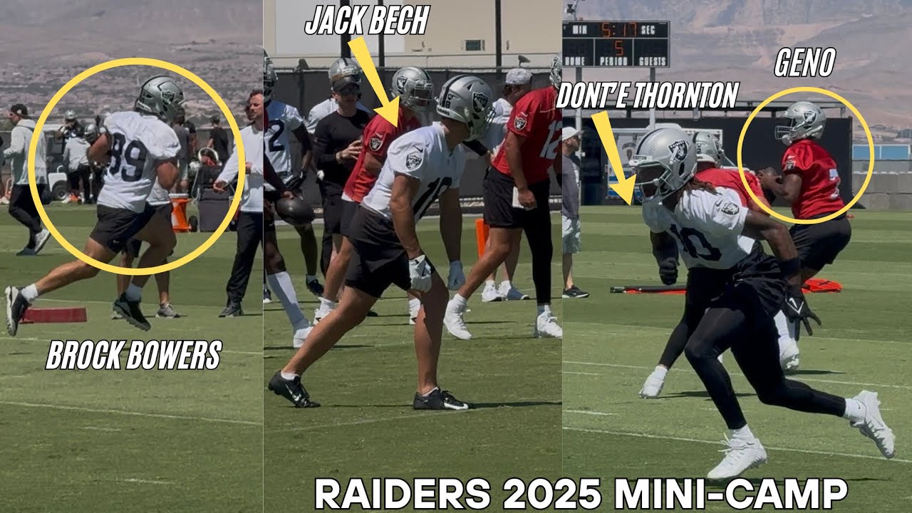 Raiders WRs Drills: Jack Bech, Dont’e Thornton, & Brock Bowers FOCUS on Route Running & Release
