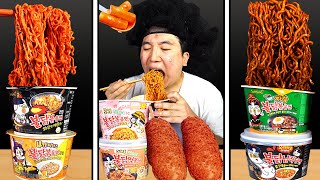 ASMR MUKBANG FIRE Noodle \& HOT DOG \& Tteokbokki EATING SOUND ! (BULDAK) || Emoji Food Challenge