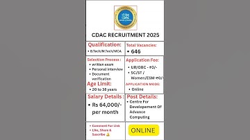 Central For Devlopment Of Advance Computing Recruitment 2025 ll Apply Now New Job #CDAC #govtjob