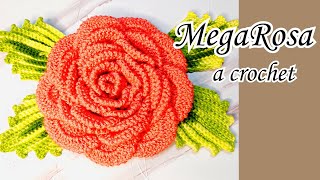 Como hacer flores Rosas gigantes 3D con hojas a Crochet paso a paso /el arte de tejer