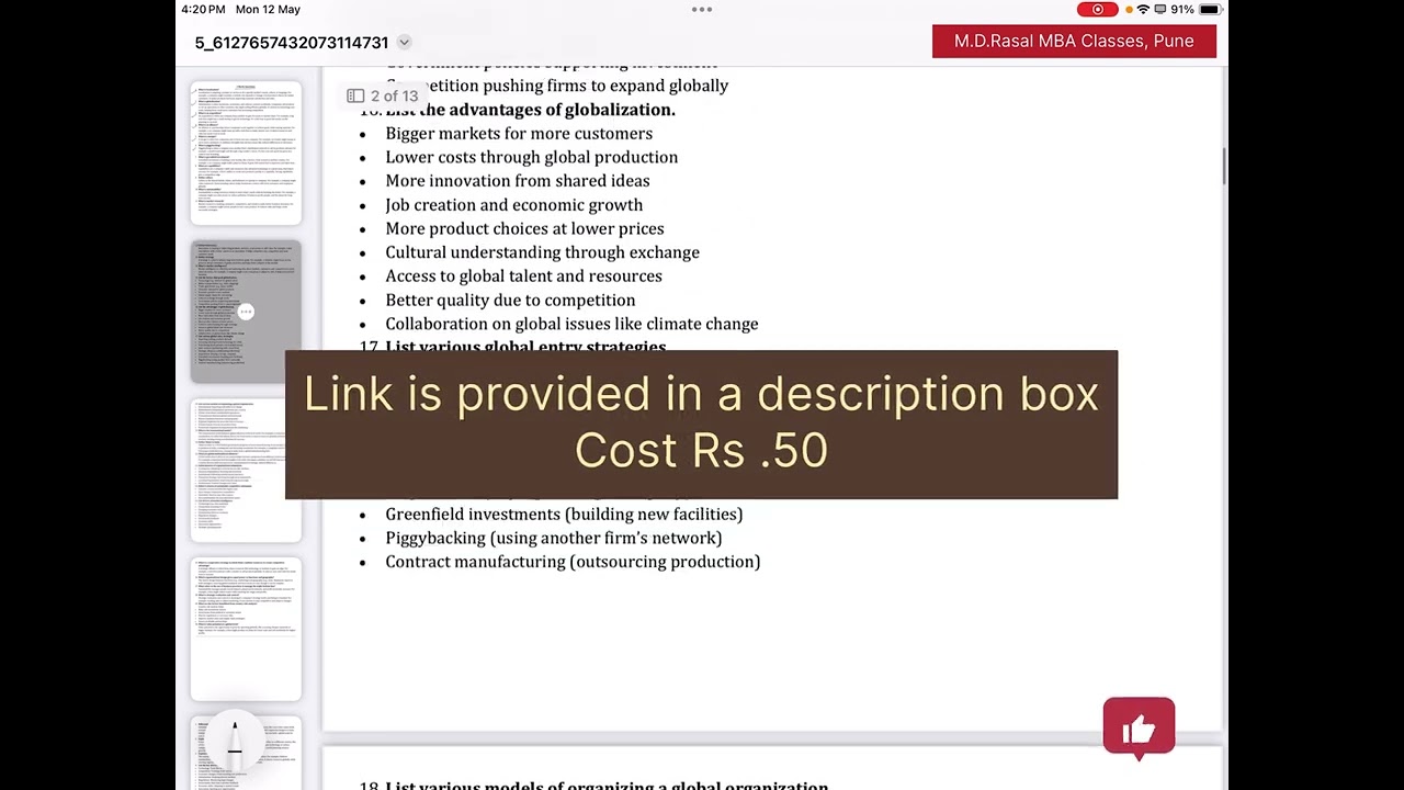 Global Strategic Management (405) Notes Available for MBA - 4th Semester S.P.P.U.