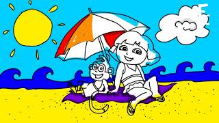 Dora And The Monkey On The Beach Page Coloring Learning To Draw