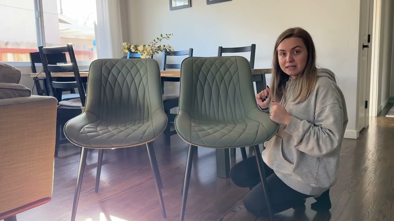 YOUNIKE Upholstered Dining Chairs Set of 2 Kitchen Chairs DarkOliveGreen-1949L-1