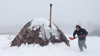 Hot Tent Winter Storm Camping - 50CM of Snow (Bereg UP-5 & Fireplace Wood Stove)