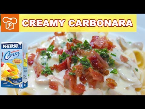 The easiest creamy carbonara Ingredients: 4 slices of ham 150 grams bacon 1 tbsp butter 1 can cream . 