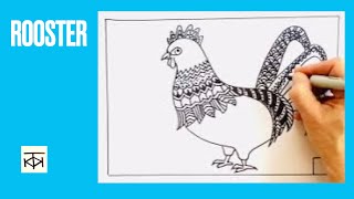 Learn how to draw a HANDSOME and EASY doodle ROOSTER with patterns: EASY, relaxing Zentangle drawing