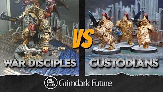 One Pages Rules Grimdark Future: Custodians vs. War Disciples (and a big demon)