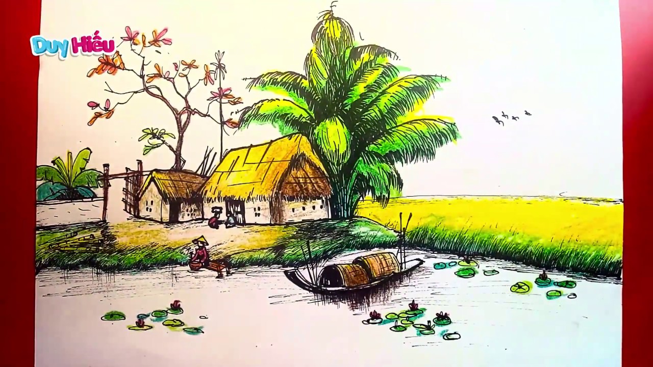 Vẽ tranh phong cảnh - Vẽ tranh phong cảnh đồng quê - Cách vẽ tranh phong  cảnh - Duy Hiếu - YouTube