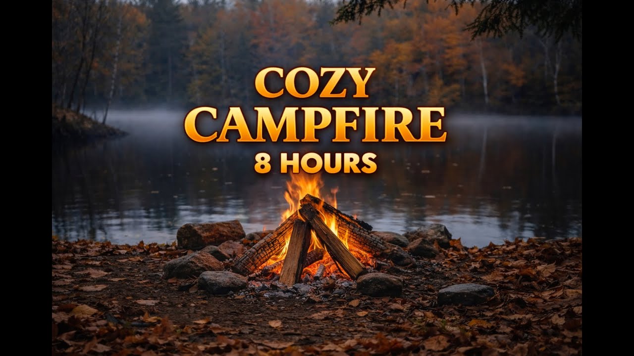 8 Hours Autumn Campfire Ambience & Rustling Leaves for Deep Sleep No Music 4K