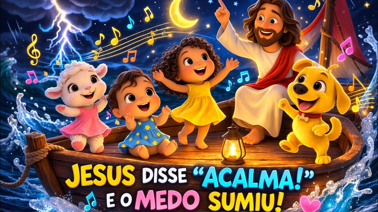 🙌🌈 Quando Jesus Diz “Acalma!” Até o Medo Vai Embora – A Canção Infantil Mais Linda! 💙🎶