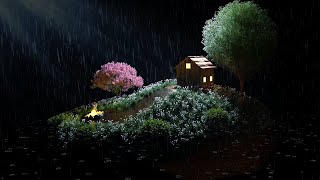 Rain Sounds For Sleep - Fall Asleep Fast | Rainy Island Cabin Campfire.