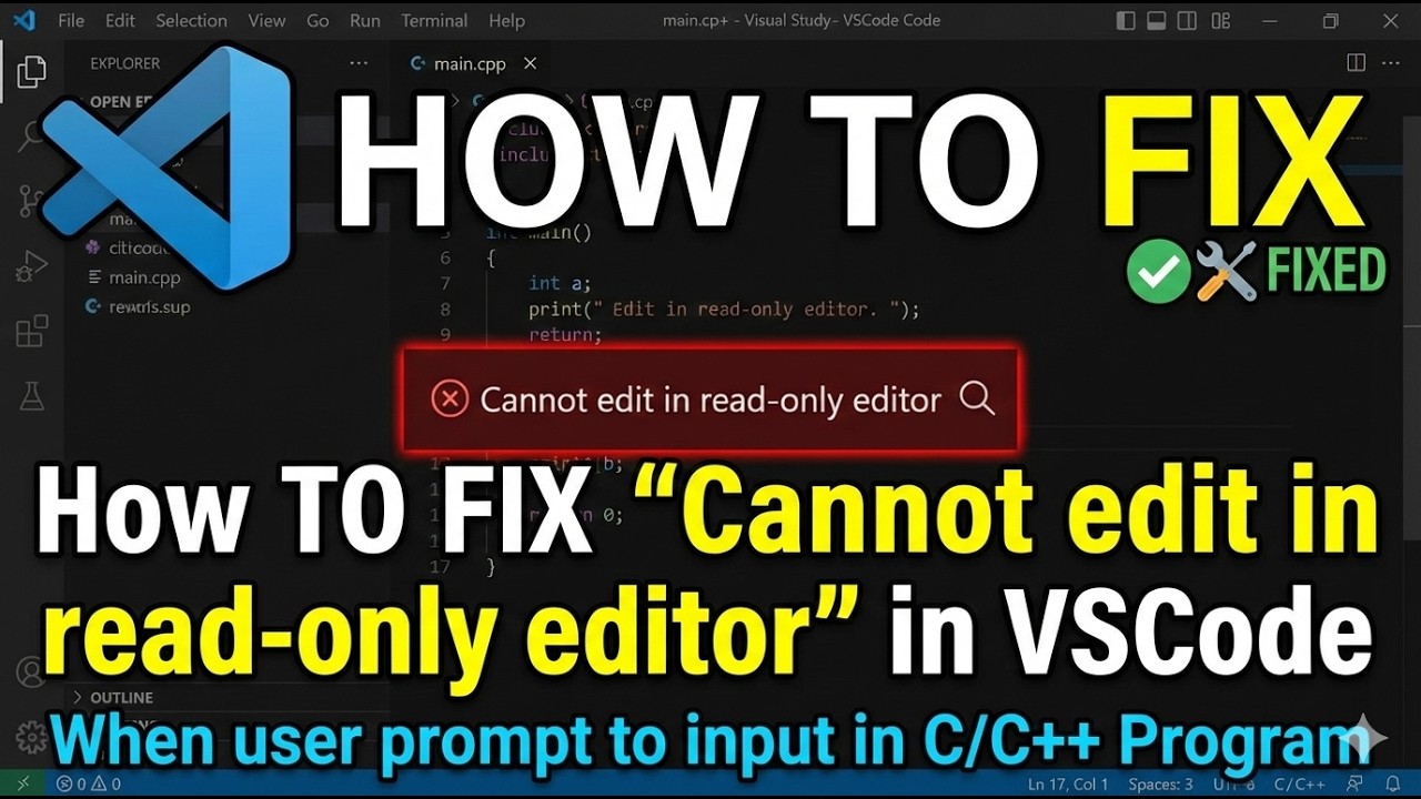 How to Fix "Cannot edit in read-only editor" in VS Code | C/C++ Input ...
