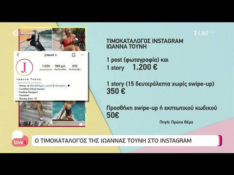 Ο τιμοκατάλογος της Ιωάννας Τούνη στο Instagram | Love it | 20/09/2021