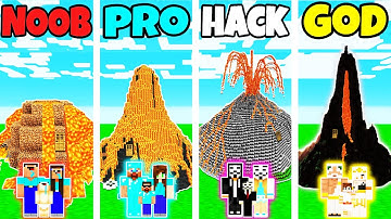 Minecraft: FAMILY VOLCANO HOUSE BUILD CHALLENGE - NOOB vs PRO vs HACKER vs GOD in Minecraft