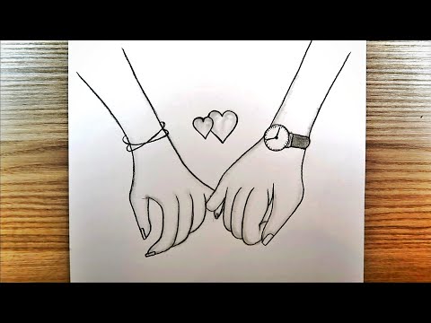 Sevgili Çizimleri / Karakalem Kolay Yoldan El Ele Tutuşan Sevgili Resmi Nasıl Çizilir/ Aşk Çizimleri