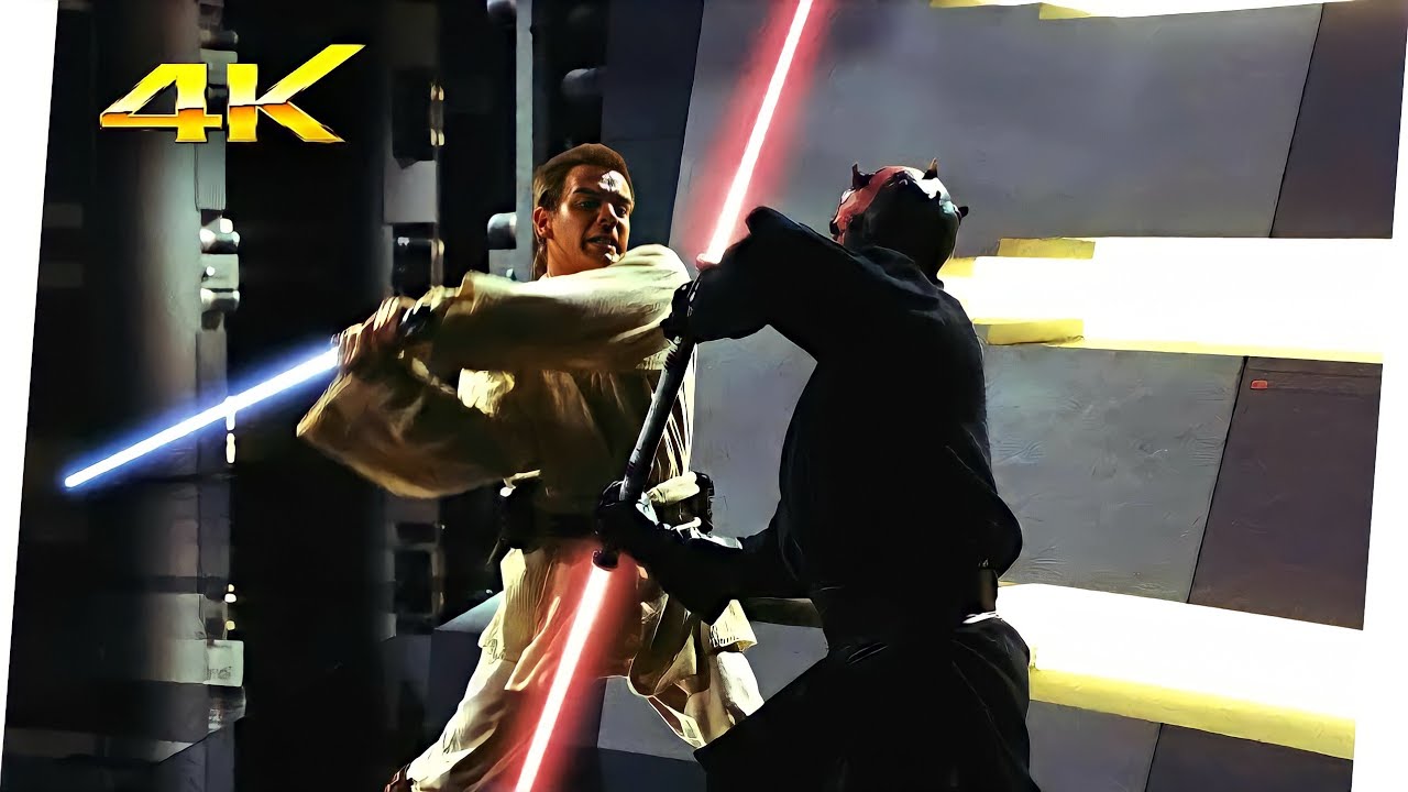 Eso Jirafa intersección Qui-Gon Jinn & Obi-Wan Kenobi vs Darth Maul | Star Wars: La Amenaza  Fantasma (1999) 4K UHD (LATINO) - YouTube