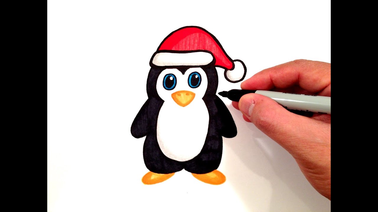 How to Draw a Penguin with a Santa Hat - YouTube