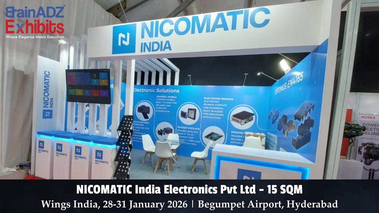 NICOMATIC India Electronics Pvt Ltd at #WingsIndia2026 – Designed & Built by BrainADZ Exhibits