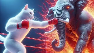 Fight with Elephant, fighting for daddy #cat #catlover #aicat #cute #kitten #catstory #elephant