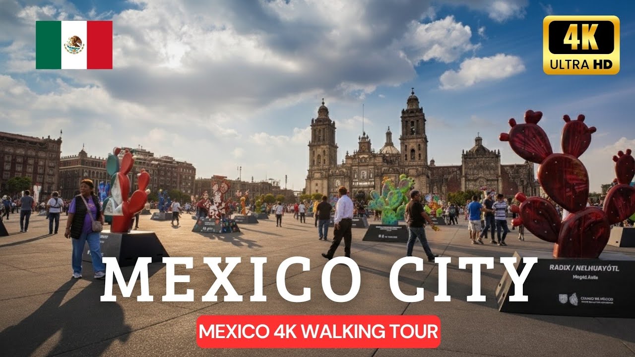 Mexico City 4K 🇲🇽 | Arte y nopales invaden el Zócalo 🌵 Recorrido por Nopalera en el Corazón