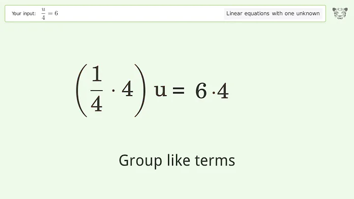 Linear equation with one unknown: Solve u/4=6 step-by-step solution