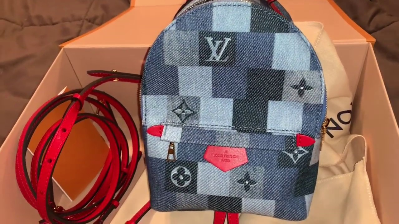 LOUIS VUITTON Denim Damier Monogram Patchwork Palm Springs Backpack Mini  Blue