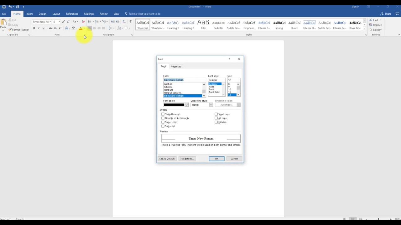 how change default font in word 2016