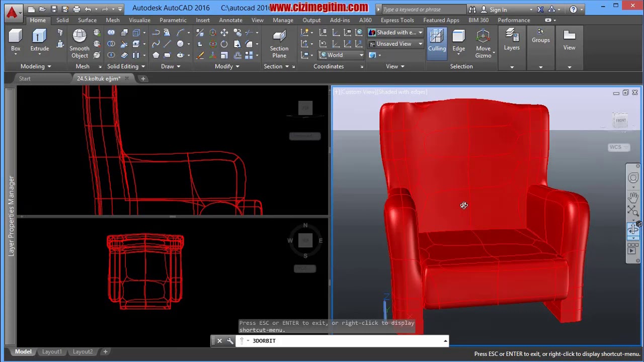 AutoCAD Mesh Modelleme ile Koltuk Modellemesi-5.DERS - YouTube