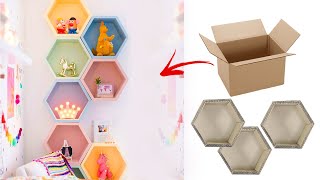 How to make hexagon wall shelf using cardboard easily