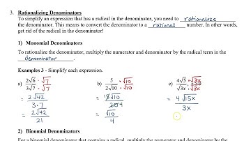 Math 11 - Sec 5.2 Dividing Radicals and Rationalizing the Denominator