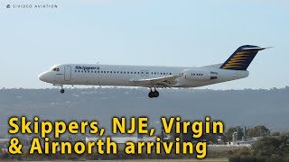Skippers (VH-XKM), NJE (VH-8QC), Virgin (VH-FNR) & Airnorth (VH-XFM) arrive on RW03.