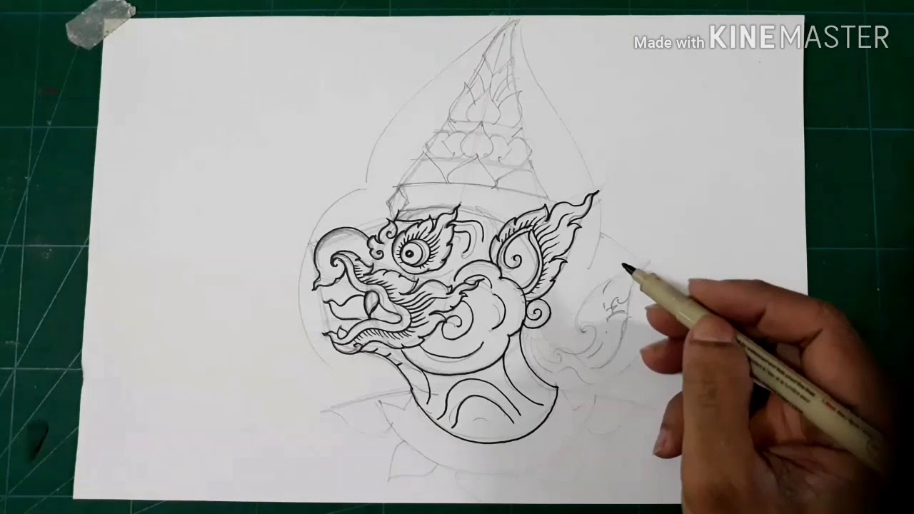สอนวาดเศียรพญาครุฑเป็นขั้นตอนแบบง่ายๆทำตามได้โดยครูโย่