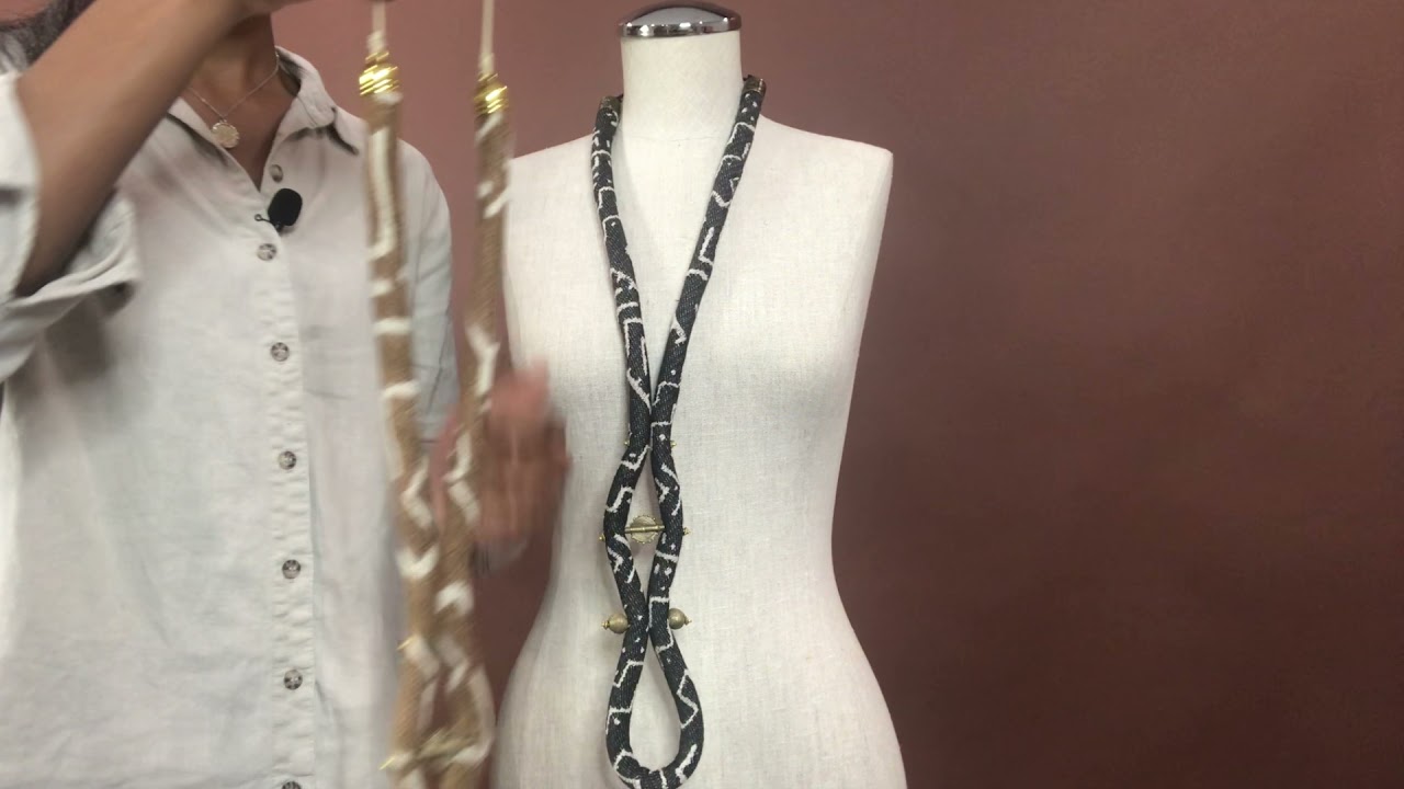 African Men Necklace | Corded Coiller | Mud Cloth | Brass Globe Bead | Sun Baule | Tribe