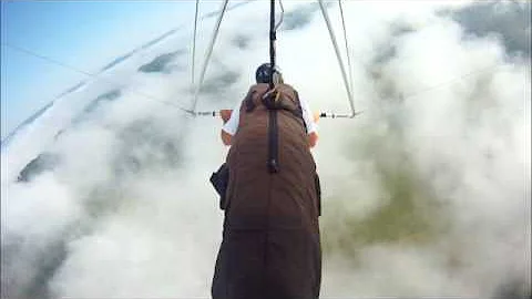 early morning Hang glide flight with clouds