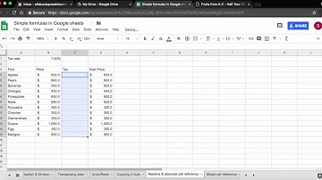 Absolute & Relative Cell References in Google Sheets