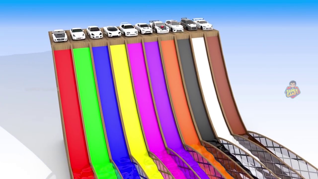 Colors for Children to Learn with Toy Super Cars with Color Water ...