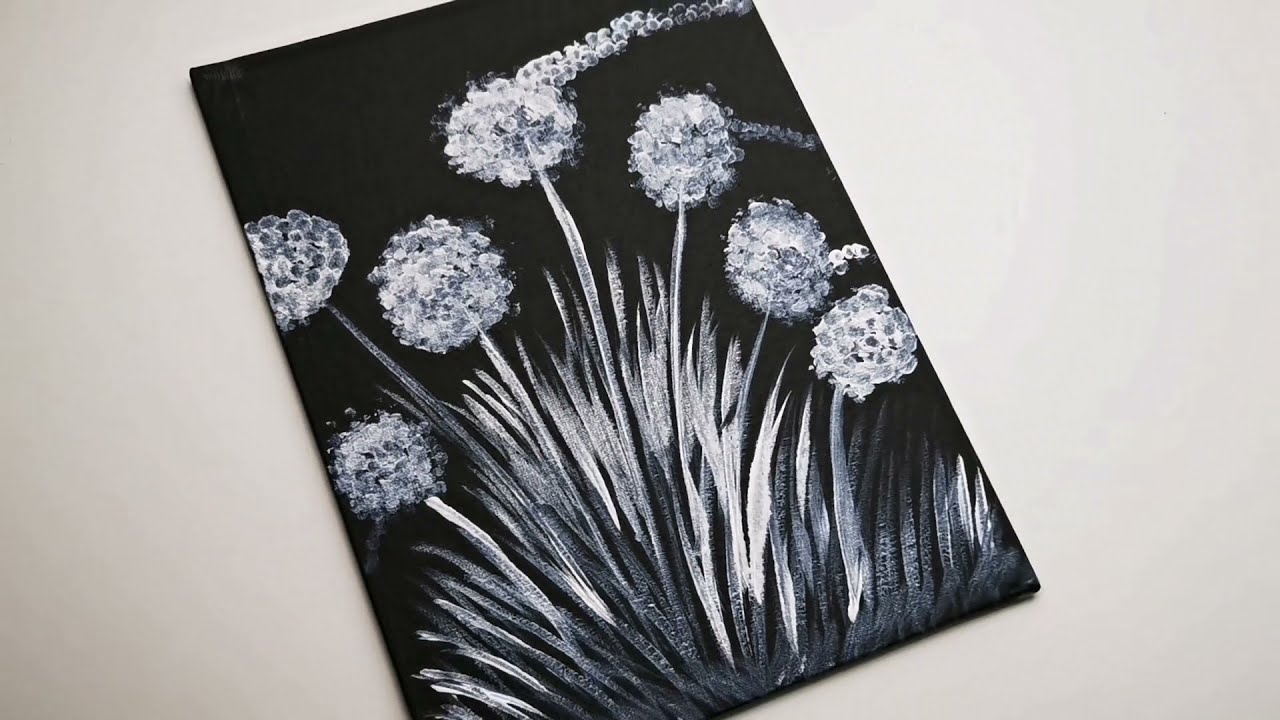 Easy Painting Black Canvas / Acrylic Painting for Beginners / Cotton Swabs  Technique