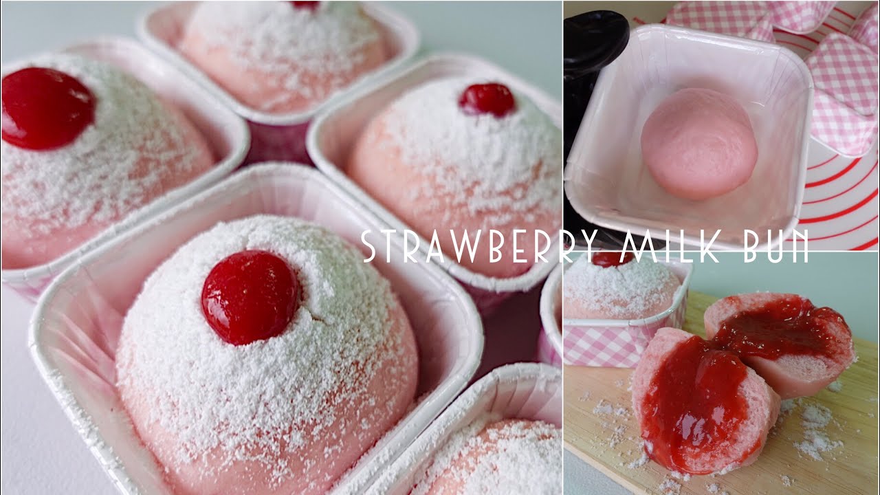 ขนมปังนมสดไส้สตรอว์เบอร์รี่ 🍓(strawberry milk bun) ไม่ใส่ไข่ นุ่มมาก แช่เย็นก็นุ่ม ใช้ช้อนตักได้เลย