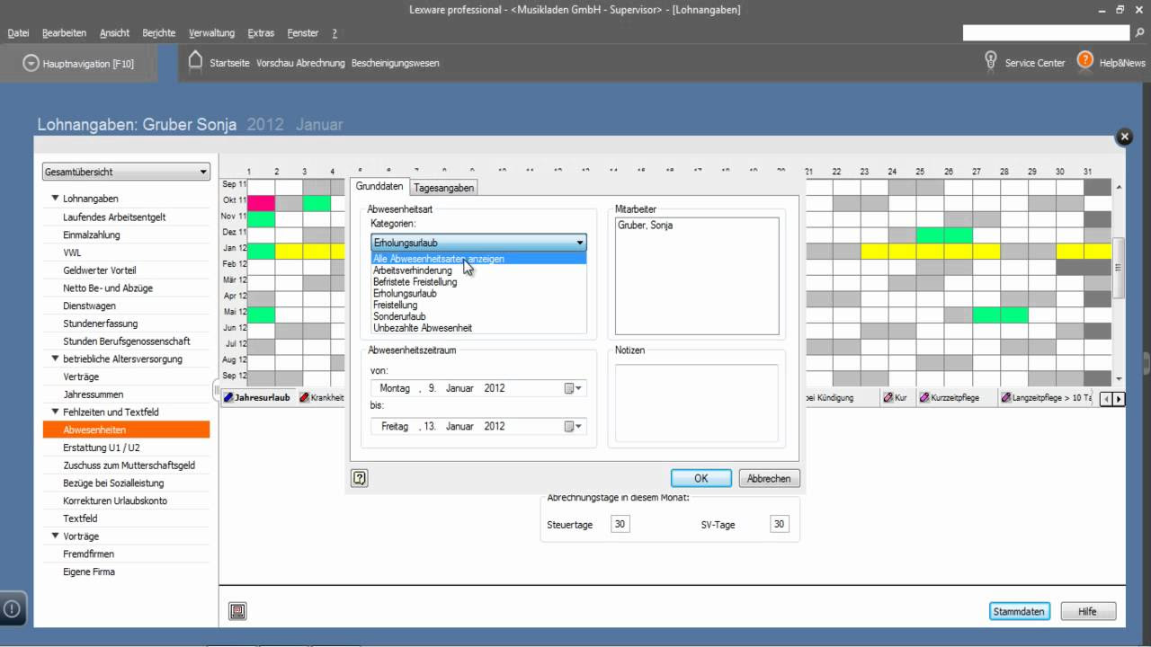 Update New Fehlzeiten erfassen in Lexware Lohn \u0026 Gehalt 2012